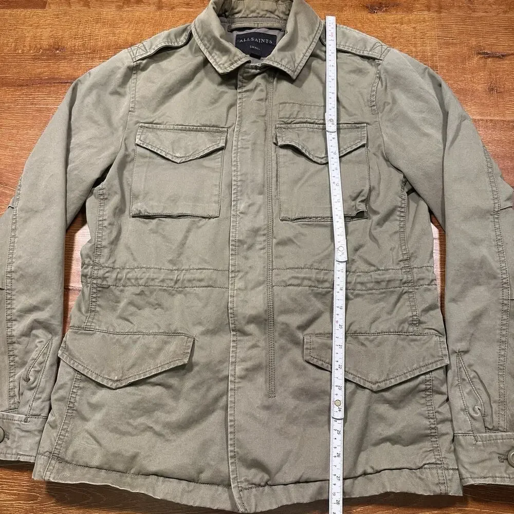 All Saints Military Utility Jacket Mens S Olive Green Zip Button Field Chore